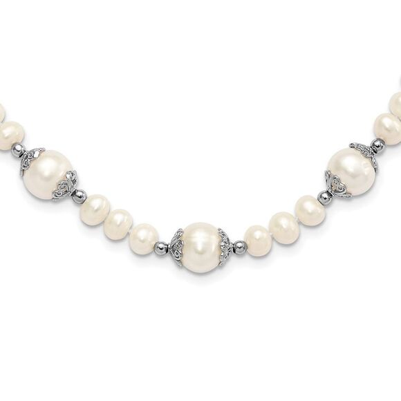 Kazi Luxury Silver Rhod-plated 6-9mm FW Cultured Pearl 5-station Necklace